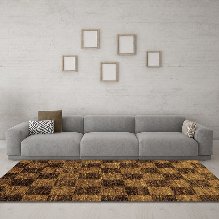 Machine Washable Checkered Brown Modern Rug in a Living Room,, wshabs86brn