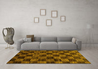 Machine Washable Checkered Yellow Modern Rug, wshabs86yw