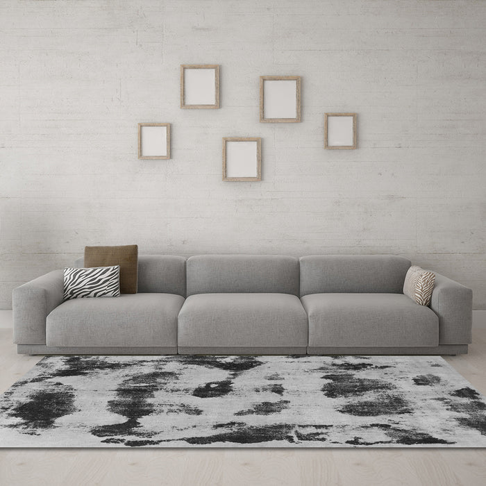 Machine Washable Abstract Gray Modern Rug in a Living Room,, wshabs870gry
