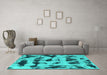 Machine Washable Abstract Turquoise Modern Area Rugs in a Living Room,, wshabs870turq