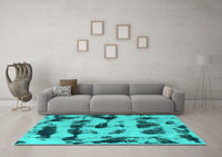 Machine Washable Abstract Turquoise Modern Rug, wshabs870turq