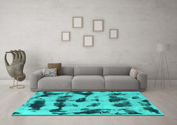Machine Washable Abstract Turquoise Modern Area Rugs in a Living Room,, wshabs870turq