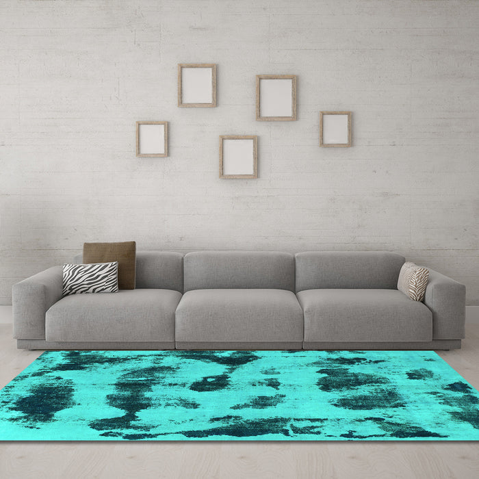 Machine Washable Abstract Turquoise Modern Area Rugs in a Living Room,, wshabs870turq