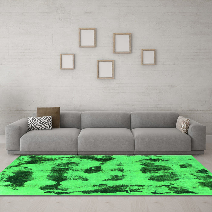 Machine Washable Abstract Green Modern Area Rugs in a Living Room,, wshabs870grn