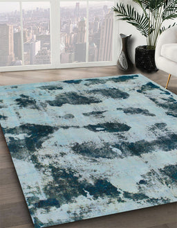 Abstract Greenish Blue Green Modern Rug in Family Room, abs870