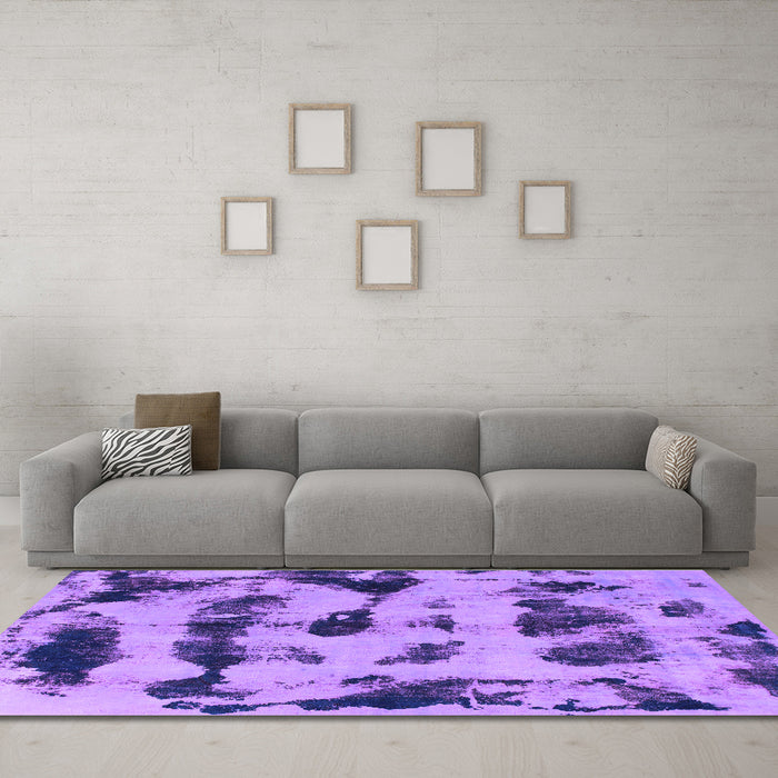 Machine Washable Abstract Purple Modern Area Rugs in a Living Room, wshabs870pur