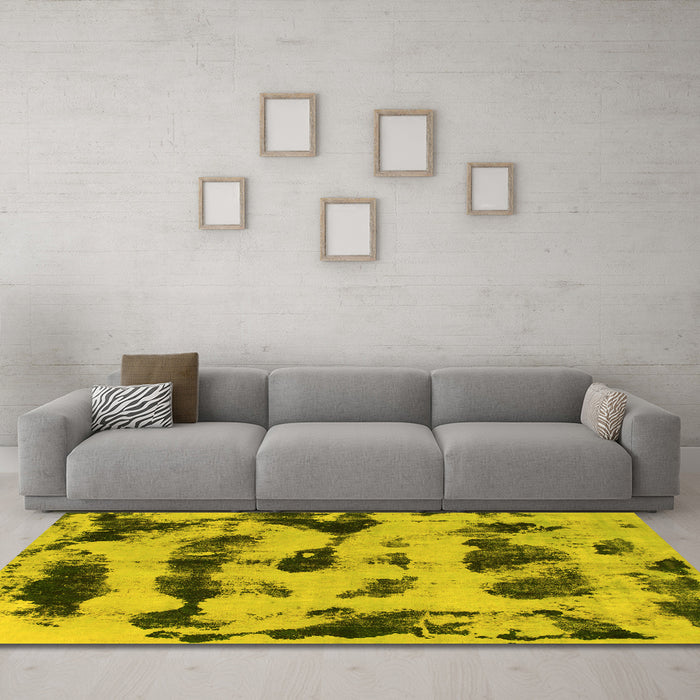Machine Washable Abstract Yellow Modern Rug in a Living Room, wshabs870yw