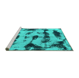 Sideview of Machine Washable Abstract Turquoise Modern Area Rugs, wshabs870turq
