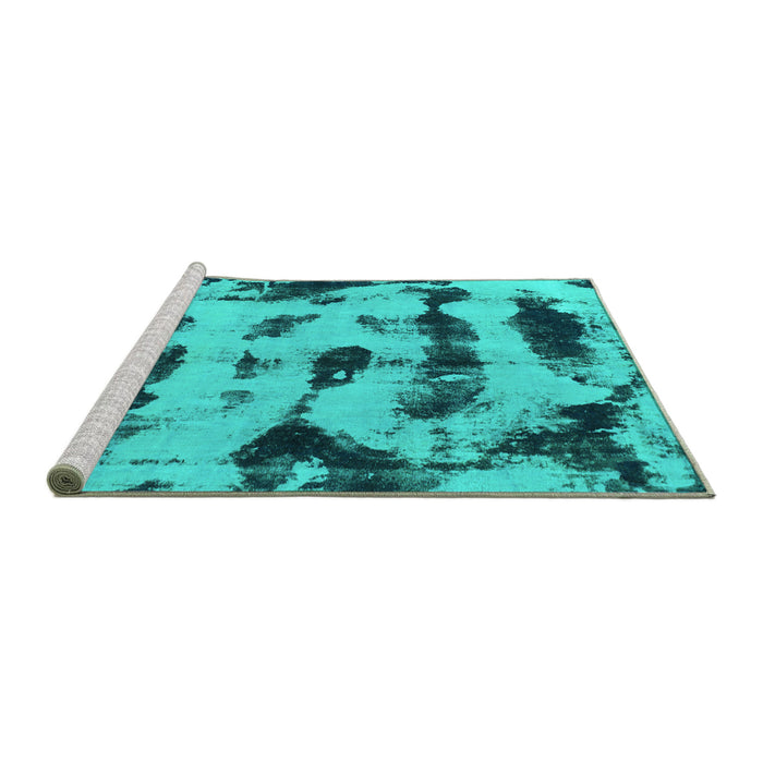 Sideview of Machine Washable Abstract Turquoise Modern Area Rugs, wshabs870turq