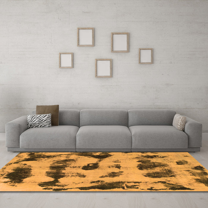 Machine Washable Abstract Orange Modern Area Rugs in a Living Room, wshabs870org
