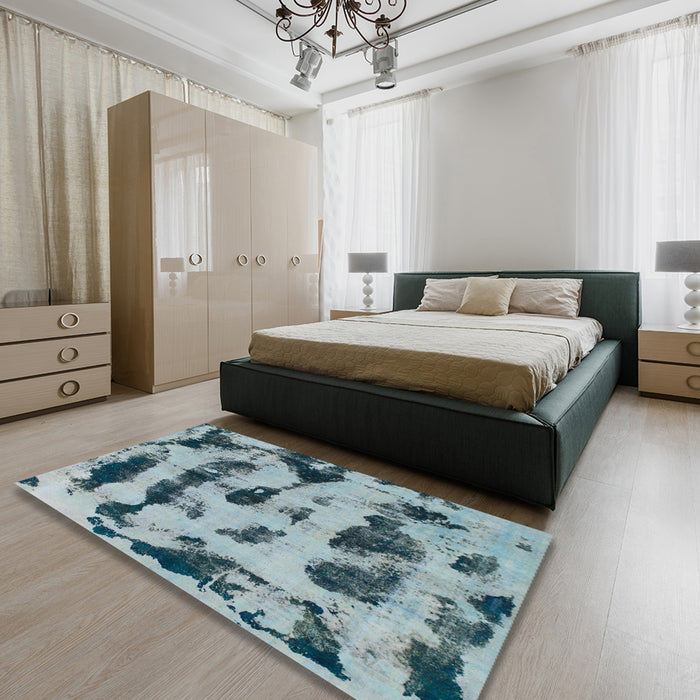 Abstract Greenish Blue Green Modern Rug in a Bedroom, abs870