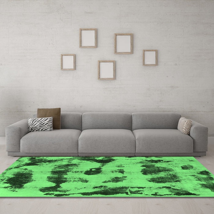 Machine Washable Abstract Emerald Green Modern Area Rugs in a Living Room,, wshabs870emgrn
