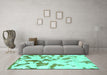 Machine Washable Abstract Turquoise Modern Area Rugs in a Living Room,, wshabs871turq