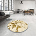 Round Machine Washable Abstract Gold Rug in a Office, wshabs871