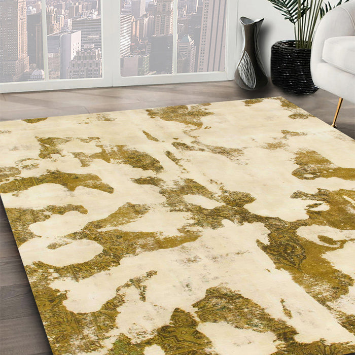 Abstract Gold Modern Rug in Family Room, abs871