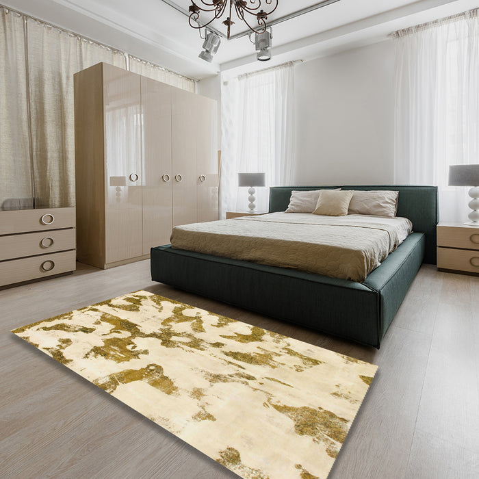Abstract Gold Modern Rug in a Bedroom, abs871