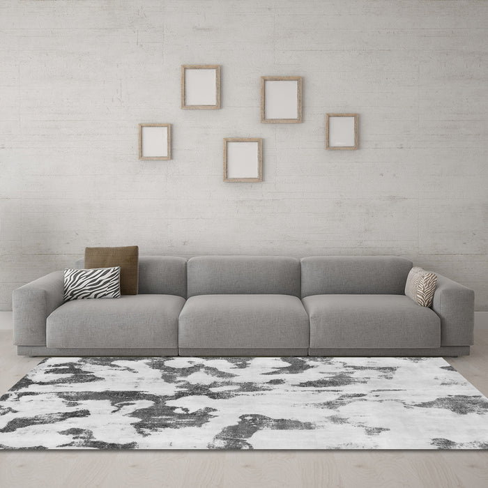Machine Washable Abstract Gray Modern Rug in a Living Room,, wshabs871gry
