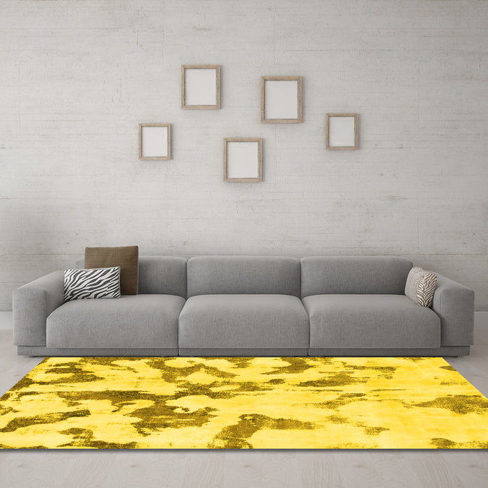 Machine Washable Abstract Yellow Modern Rug in a Living Room, wshabs871yw