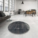 Round Machine Washable Abstract Grey Gray Rug in a Office, wshabs872