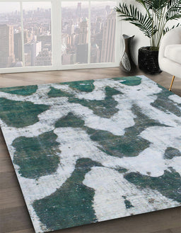 Abstract Light Steel Blue Modern Rug in Family Room, abs873