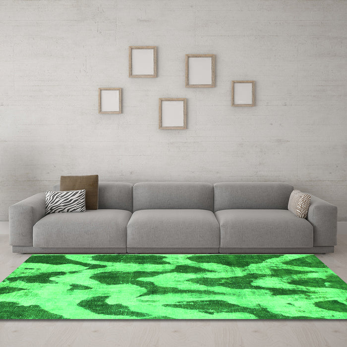 Machine Washable Abstract Green Modern Area Rugs in a Living Room,, wshabs873grn