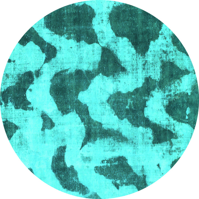 Round Machine Washable Abstract Turquoise Modern Area Rugs, wshabs873turq