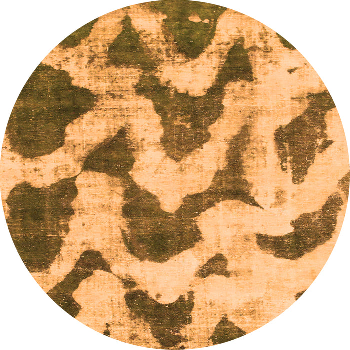 Round Machine Washable Abstract Orange Modern Area Rugs, wshabs873org