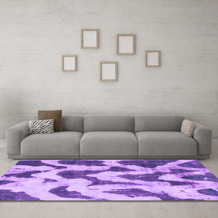 Machine Washable Abstract Purple Modern Area Rugs in a Living Room, wshabs873pur