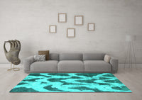 Machine Washable Abstract Turquoise Modern Rug, wshabs873turq