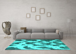 Machine Washable Abstract Turquoise Modern Area Rugs in a Living Room,, wshabs873turq