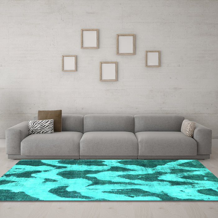 Machine Washable Abstract Turquoise Modern Area Rugs in a Living Room,, wshabs873turq