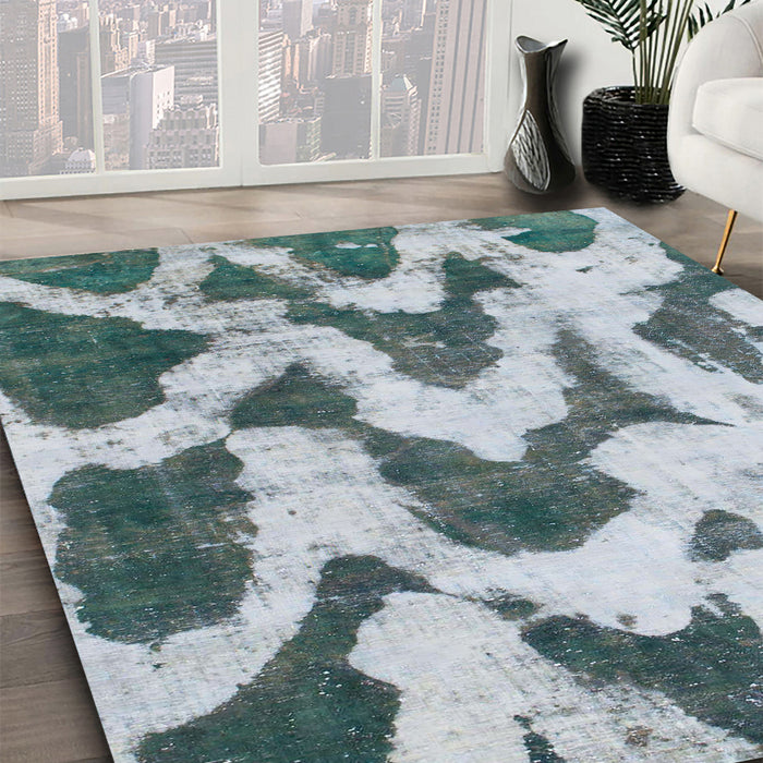 Abstract Light Steel Blue Modern Rug in Family Room, abs873