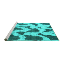 Sideview of Machine Washable Abstract Turquoise Modern Area Rugs, wshabs873turq