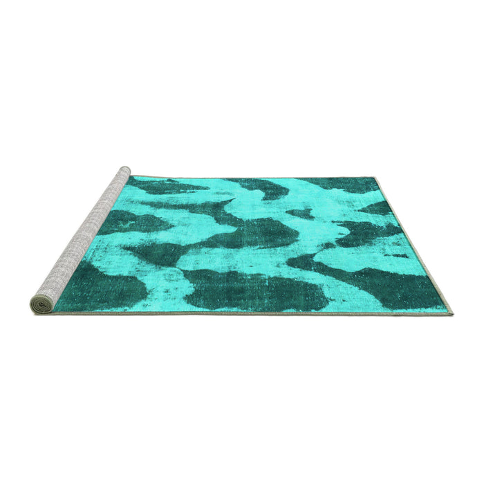 Sideview of Machine Washable Abstract Turquoise Modern Area Rugs, wshabs873turq