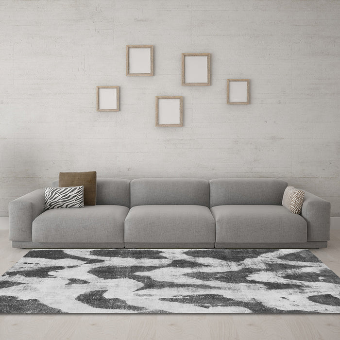 Machine Washable Abstract Gray Modern Rug in a Living Room,, wshabs873gry