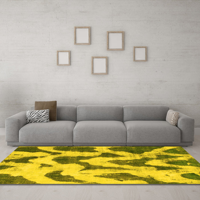 Machine Washable Abstract Yellow Modern Rug in a Living Room, wshabs873yw
