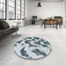 Round Abstract Light Steel Blue Modern Rug in a Office, abs873