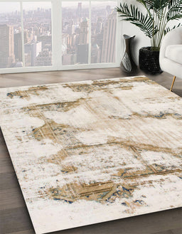 Abstract Gold Modern Rug in Family Room, abs874
