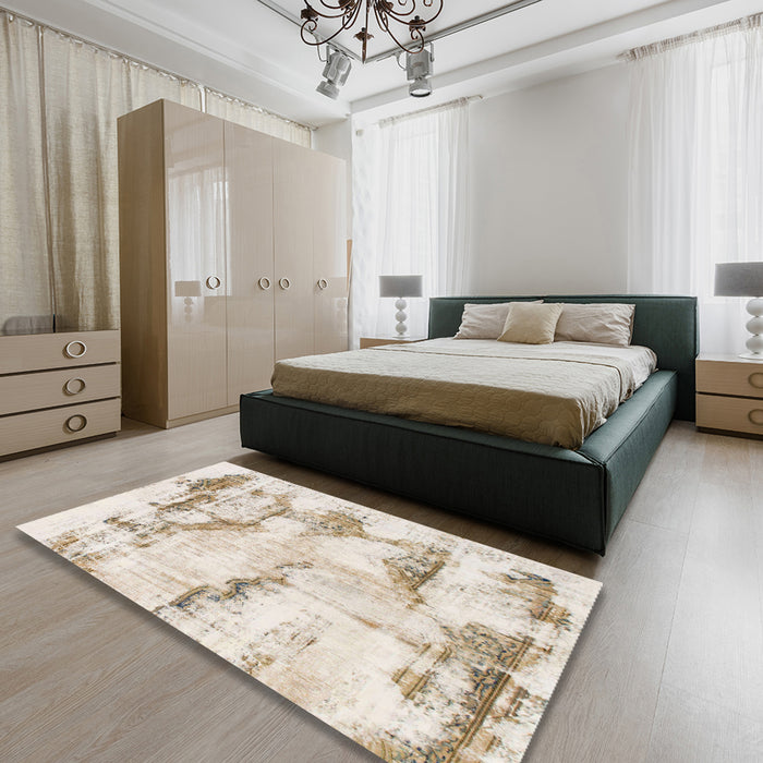 Machine Washable Abstract Gold Rug in a Bedroom, wshabs874
