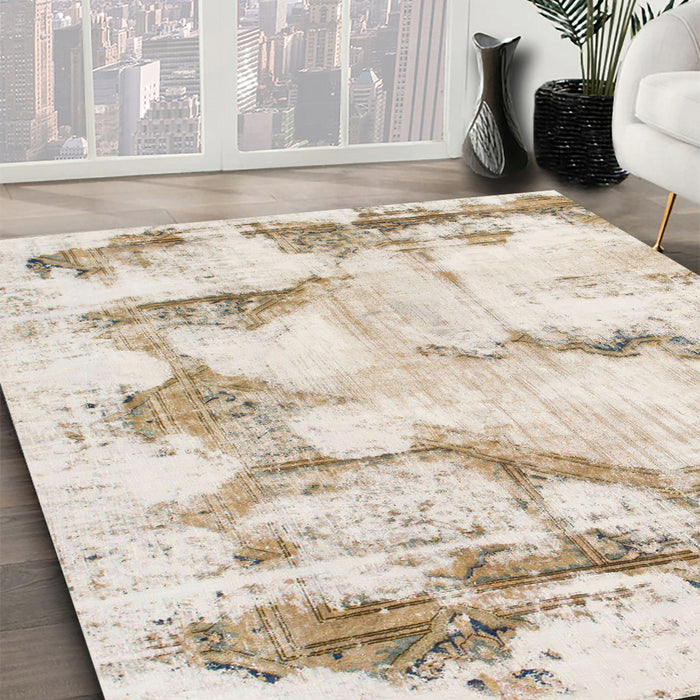 Machine Washable Abstract Gold Rug in a Family Room, wshabs874