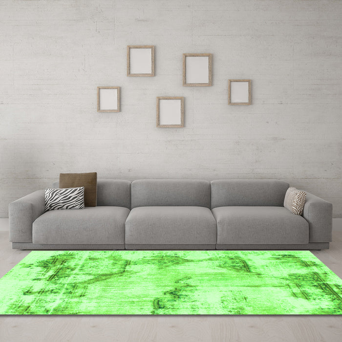 Machine Washable Abstract Green Modern Area Rugs in a Living Room,, wshabs874grn