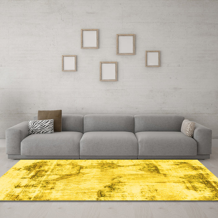 Machine Washable Abstract Yellow Modern Rug in a Living Room, wshabs874yw