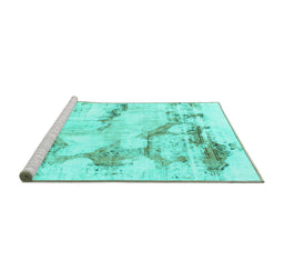 Sideview of Machine Washable Abstract Turquoise Modern Area Rugs, wshabs874turq