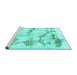 Sideview of Machine Washable Abstract Turquoise Modern Area Rugs, wshabs874turq