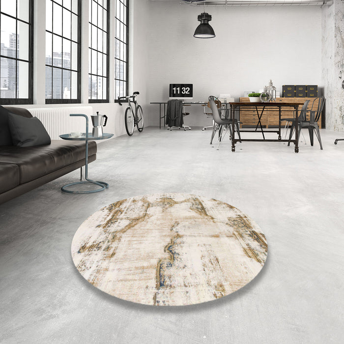 Round Machine Washable Abstract Gold Rug in a Office, wshabs874