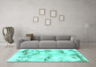 Machine Washable Abstract Turquoise Modern Area Rugs in a Living Room,, wshabs874turq