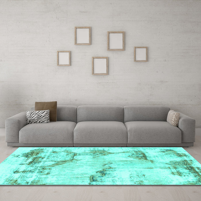 Machine Washable Abstract Turquoise Modern Area Rugs in a Living Room,, wshabs874turq