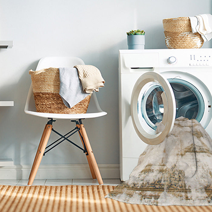 Machine Washable Abstract Gold Rug in a Washing Machine, wshabs874