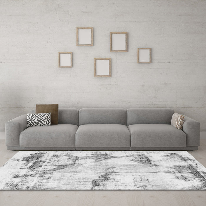 Machine Washable Abstract Gray Modern Rug in a Living Room,, wshabs874gry