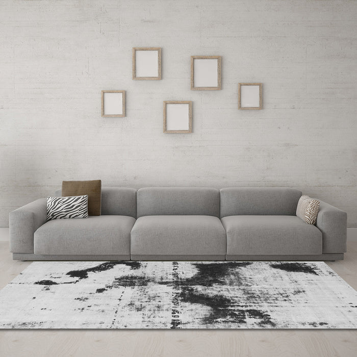 Machine Washable Abstract Gray Modern Rug in a Living Room,, wshabs875gry